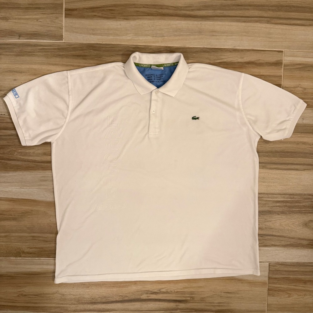 Lacoste Mens White Embossed Logo Polo Shirt Short Sleeve Size 7 XXL France